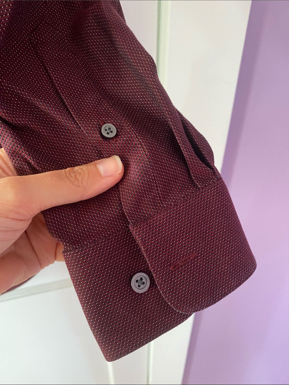 Kenneth Cole Men's Burgundy Textured Long-Sleeve Dress Shirt - Picture 5 of 5